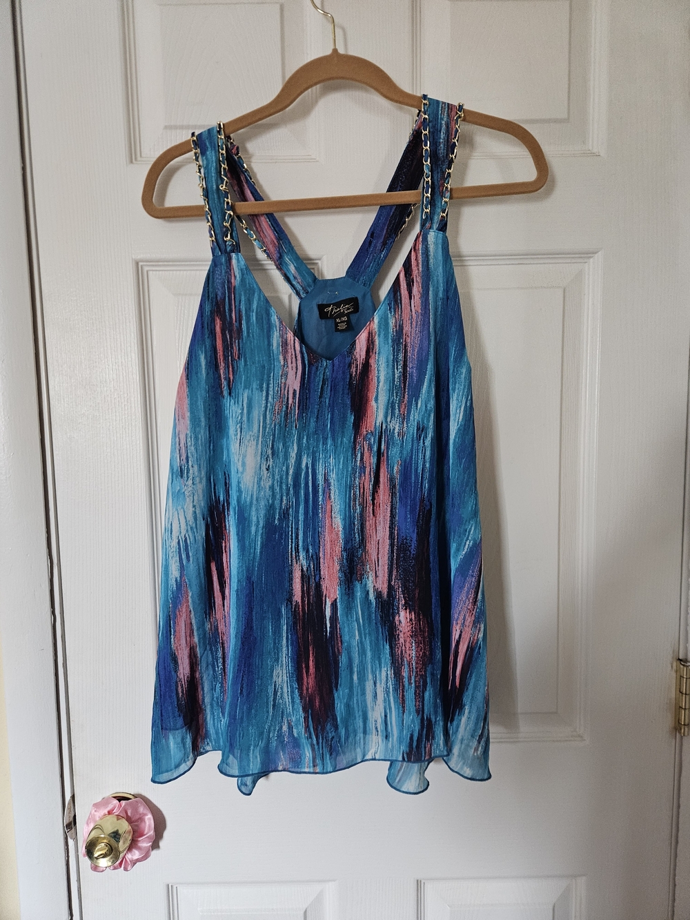 Thalia Sodi Blue Multi Print Chain-Accent Tank Top